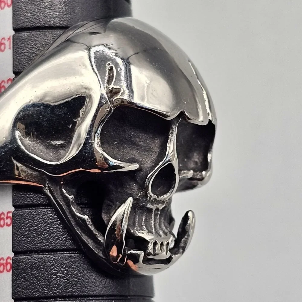 Mens Stainless Steel Skull Ring Gothic Biker Malazan Jaghut Tusk Metal Size 10.5